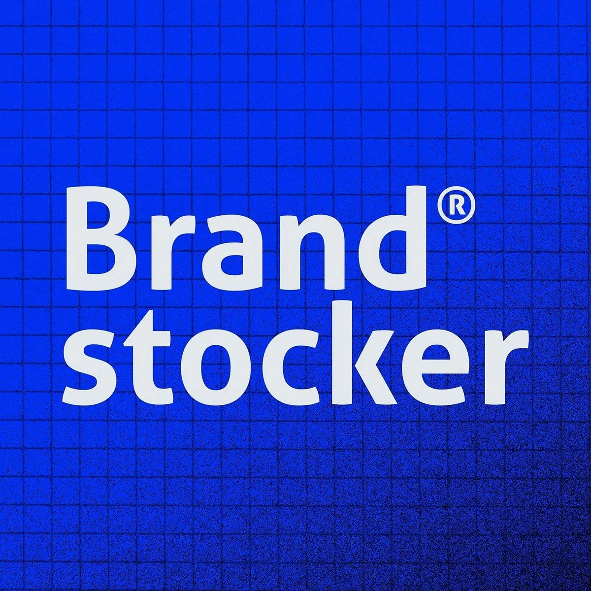 Portada de BrandStocker: título en blanco sobre un fondo azul eléctrico con cuadrícula y grano