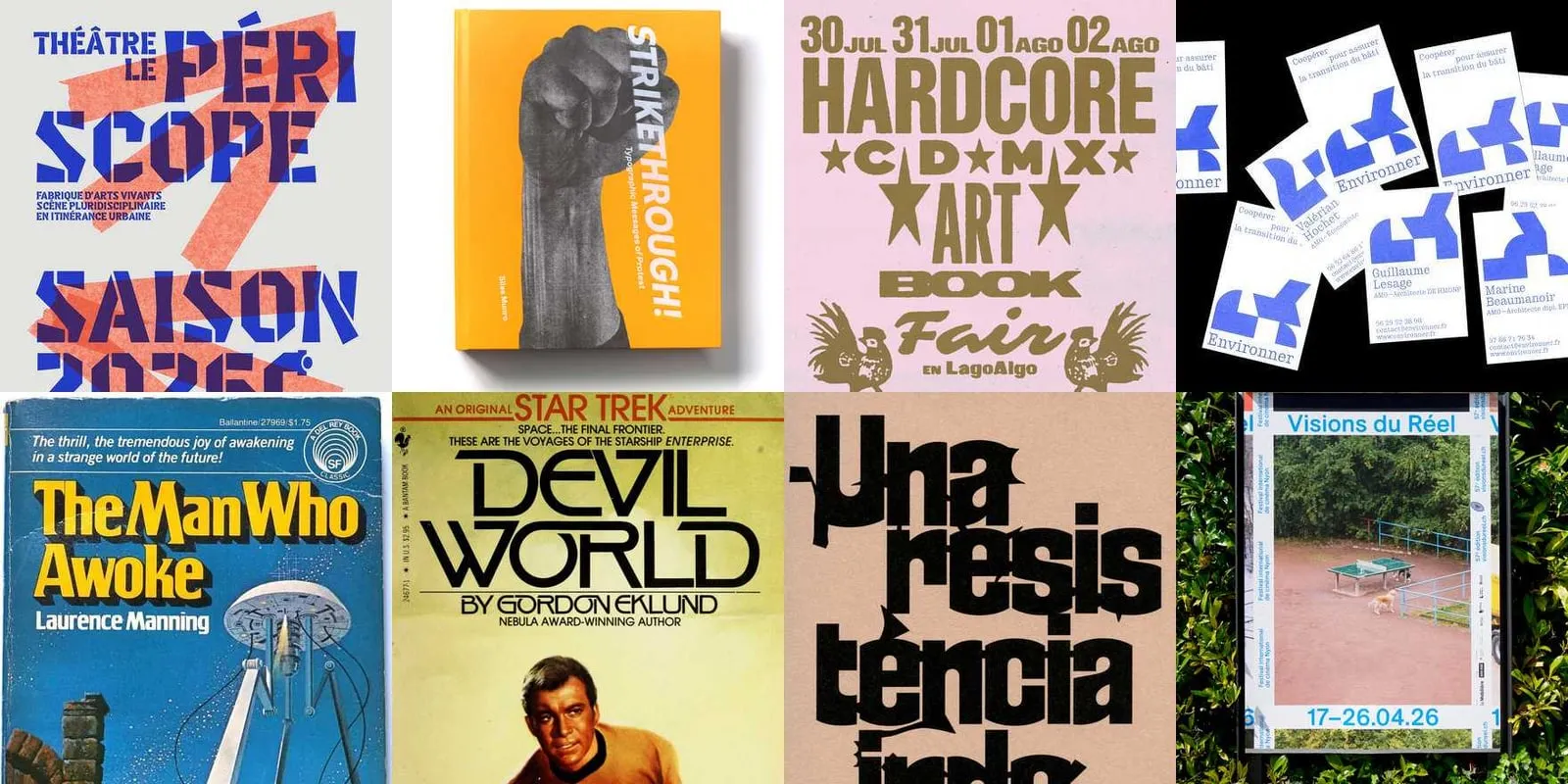 Carteles y cubiertas de libros con tipografías muy distintas, de Fonts In Use