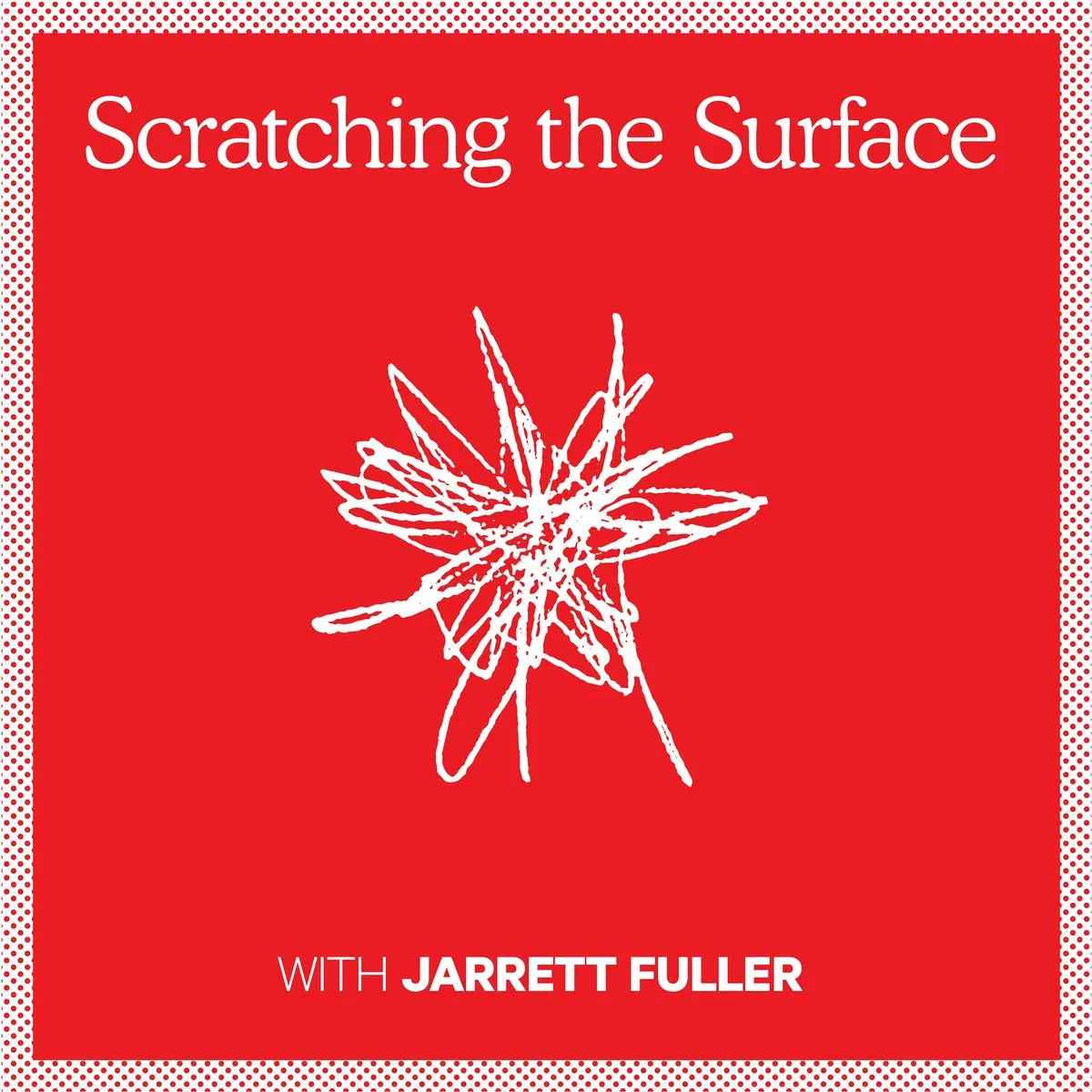 Portada de Scratching the Surface: fondo rojo con un garabato blanco en el centro y el título arriba