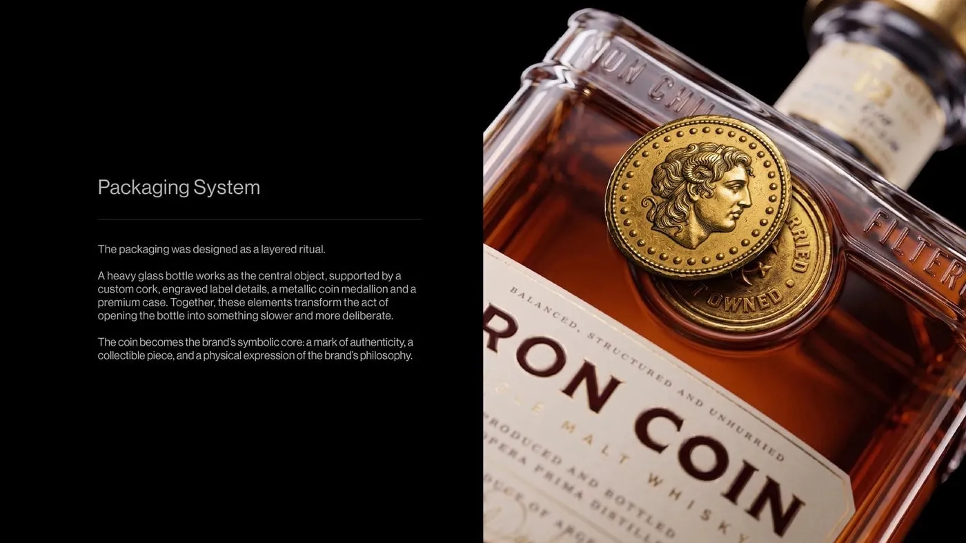 Detalle del tapón de latón dorado con un monograma en relieve sobre el cuello de la botella, con la banda de papel del lote